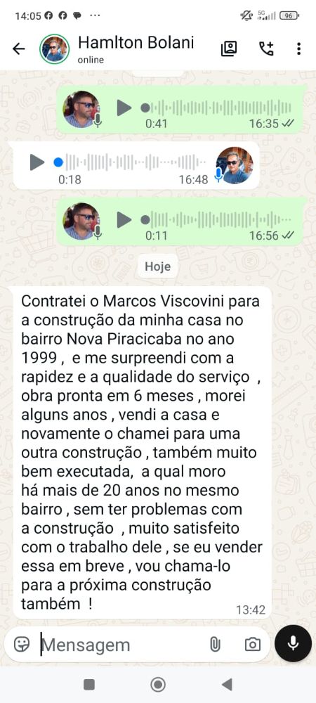 Depoimento de cliente sobre construção no bairro Nova Piracicaba
